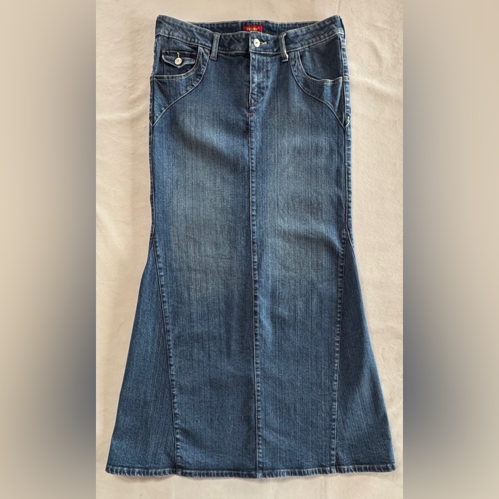 Mermaid Denim Blue Asphalt Maxi Skirt (9) - Picture 4 of 12